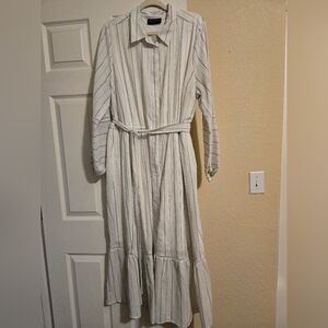 Lane Bryant Blouson-Sleeve Striped Midi Shirt Dress Size 18 White And Blue